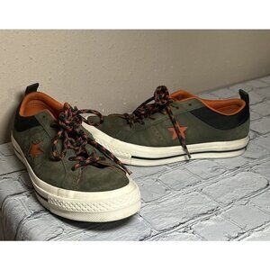 Converse One Star Shoes Sneaker Mens Sz 7 Women 9 Olive Orange Leather 162544C